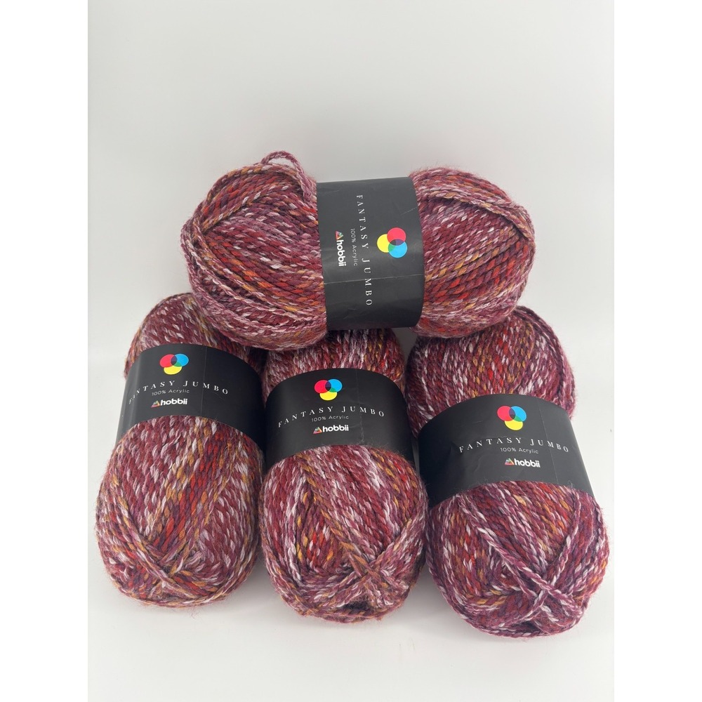 Hobbii Fantasy Jumbo Yarn Lot of 4 Burgundy Plum Marled Acrylic 1048 yards
